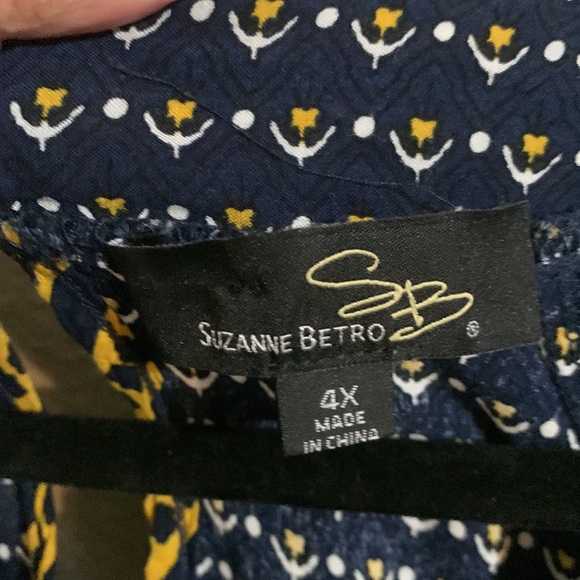 Suzanne Betro navy and yellow boho top 4X runs small - Picture 2 of 5